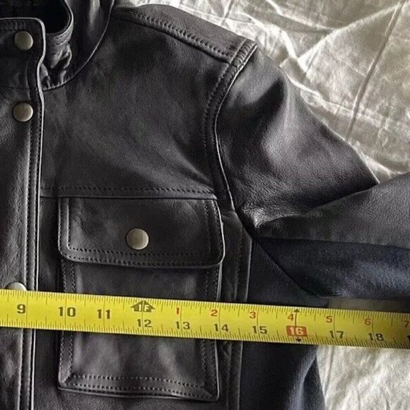 Vintage GAP Women's Blue Leather Jacket Sz XS Military Zip Button Navy - Picture 6 of 15